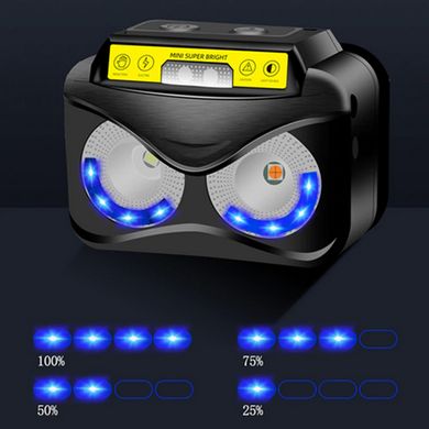 Фонарь налобный с датчиком движения K190 (T6+COB, IPX45, 6 режимов, USB)