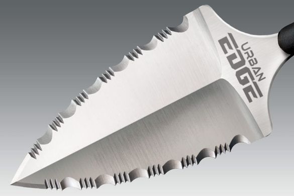 Нож Cold Steel Urban Edge Double Serrated Edge, сталь - AUS-8A, рукоятка - Kray-Ex™, серрейтор, пластиковые ножны, длина клинка - 63 мм, длина общая - 101 мм