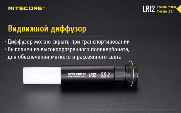 2в1 - Потужний кемпінговий ручний ліхтар Nitecore LR12 (Cree XP-L HD V6, 1000 люмен, 5 режимів, 1x1865)