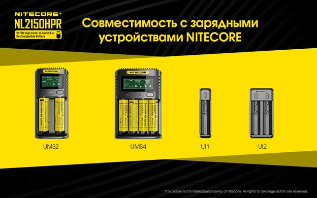 Акумулятор літієвий Li-Ion 21700i Nitecore NL2150HPR 3.6V (5000mAh, USB Type-C), захищений