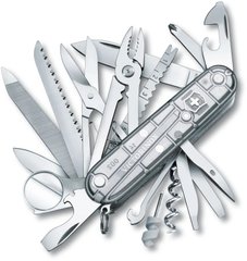 Складной нож Victorinox SWISSCHAMP 91мм/31функ/сереб.прозр /штоп/ножн/плоск/пила/напил/лупа/стам/рыба Vx16794.T7