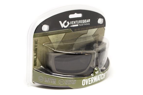 Окуляри захисні Venture Gear Tactical OverWatch Black (forest gray) Anti-Fog, чорно-зелені в чорній оправі