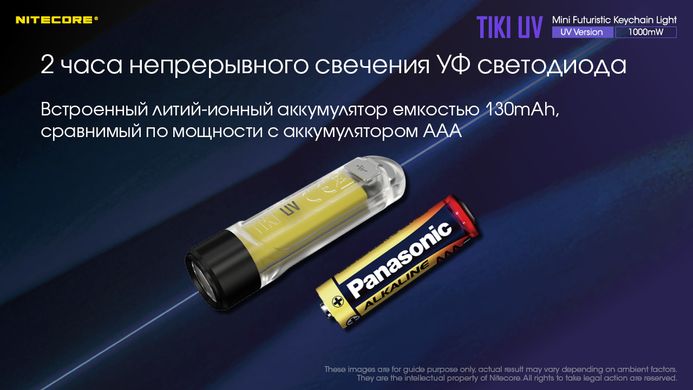 Ліхтар наключний ультрафіолетовий Nitecore Tiki UV (UV 1 Вт, 365 нм, CRI 70 Lm, 5 режимів, USB)