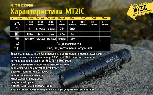 Ліхтар Nitecore MT21C (Cree XP-L HD V6, 1000 люмен, 8 режимів, 1x18650)