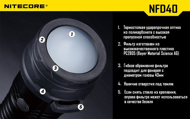 Диффузор фильтр для фонарей Nitecore NFR40 (40mm), красный
