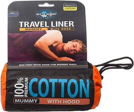 Вкладиш у спальний мішок Cotton Liner Mummy Hood, 210 см, Navy Blue від Sea to Summit (STS AHOODNB)